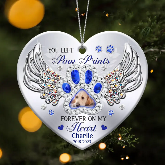 Personalized Dog Memorial Acrylic Ornament - Upload Photo - Memorial Gift Idea For Dog Lover - You Left Paw Prints Forever On My Heart