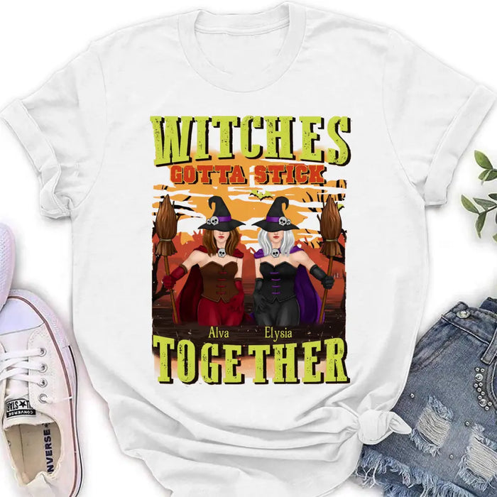 Personalized Witch Besties T-shirt/Long Sleeve/Sweatshirt/Hoodie - Halloween Gift Idea For Friends/Besties/Sisters - Witches Gotta Stick Together