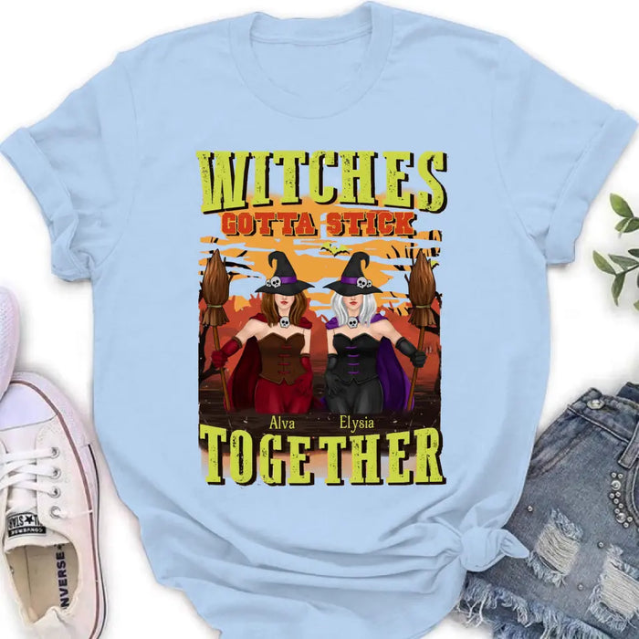 Personalized Witch Besties T-shirt/Long Sleeve/Sweatshirt/Hoodie - Halloween Gift Idea For Friends/Besties/Sisters - Witches Gotta Stick Together