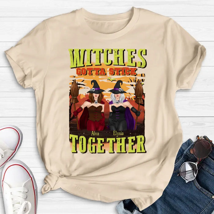 Personalized Witch Besties T-shirt/Long Sleeve/Sweatshirt/Hoodie - Halloween Gift Idea For Friends/Besties/Sisters - Witches Gotta Stick Together