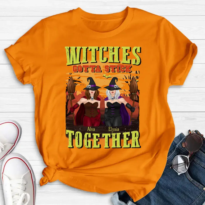 Personalized Witch Besties T-shirt/Long Sleeve/Sweatshirt/Hoodie - Halloween Gift Idea For Friends/Besties/Sisters - Witches Gotta Stick Together