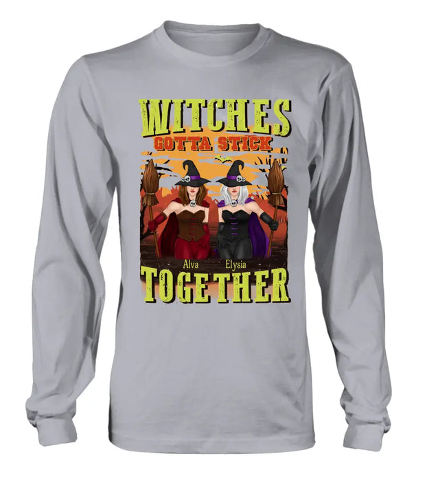 Personalized Witch Besties T-shirt/Long Sleeve/Sweatshirt/Hoodie - Halloween Gift Idea For Friends/Besties/Sisters - Witches Gotta Stick Together
