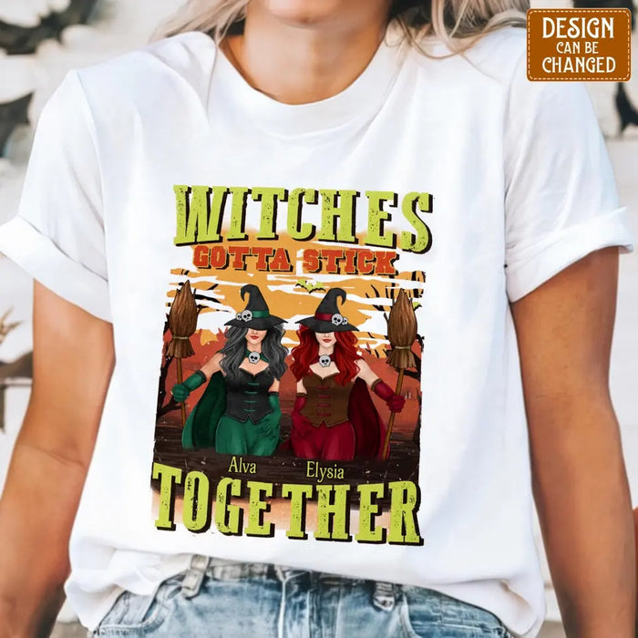 Personalized Witch Besties T-shirt/Long Sleeve/Sweatshirt/Hoodie - Halloween Gift Idea For Friends/Besties/Sisters - Witches Gotta Stick Together