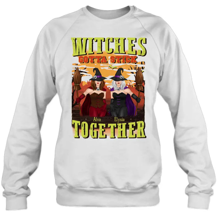 Personalized Witch Besties T-shirt/Long Sleeve/Sweatshirt/Hoodie - Halloween Gift Idea For Friends/Besties/Sisters - Witches Gotta Stick Together