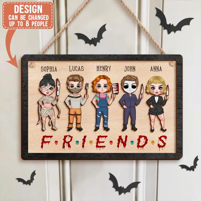 Personalized Horrors Friends 2 Layered Wooden Art - Up to 8 People - Halloween Gift Idea For Friends/ Besties