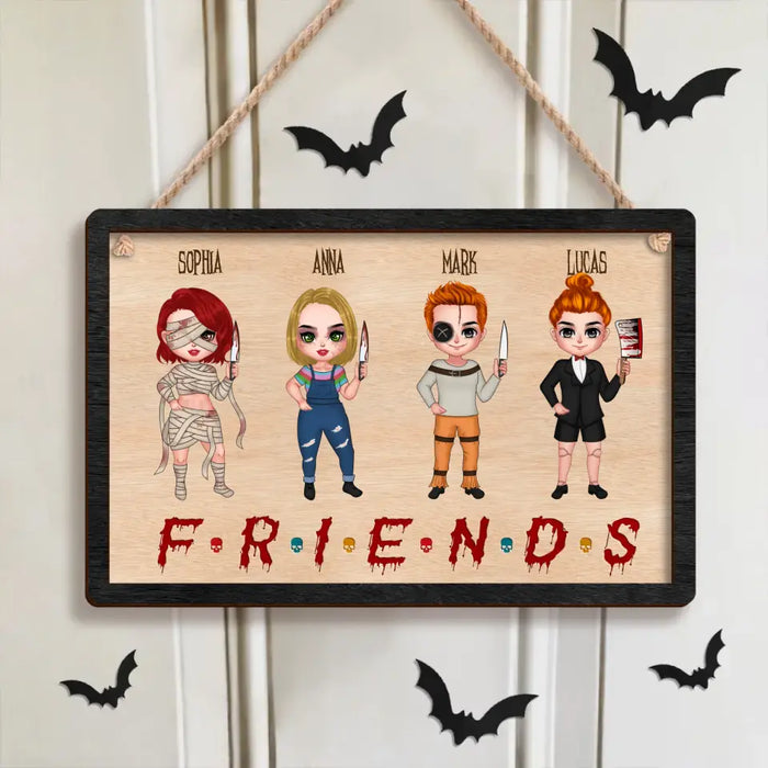 Personalized Horrors Friends 2 Layered Wooden Art - Up to 8 People - Halloween Gift Idea For Friends/ Besties