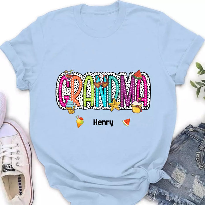 Personalized Grandma Summer Dalmatian Dots T-shirt - Summer  Gift Idea From Kids to Gigi/Grandma - Custom Names with up to 9 Kids