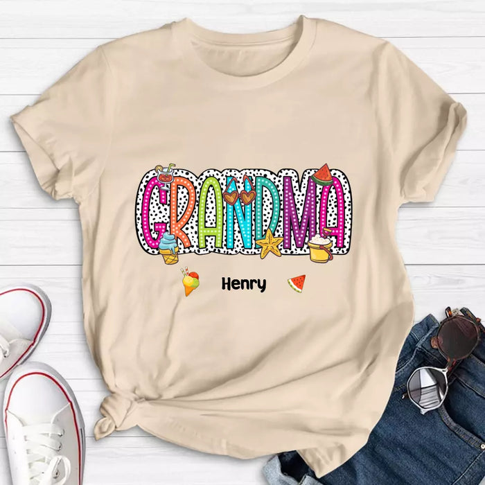 Personalized Grandma Summer Dalmatian Dots T-shirt - Summer  Gift Idea From Kids to Gigi/Grandma - Custom Names with up to 9 Kids