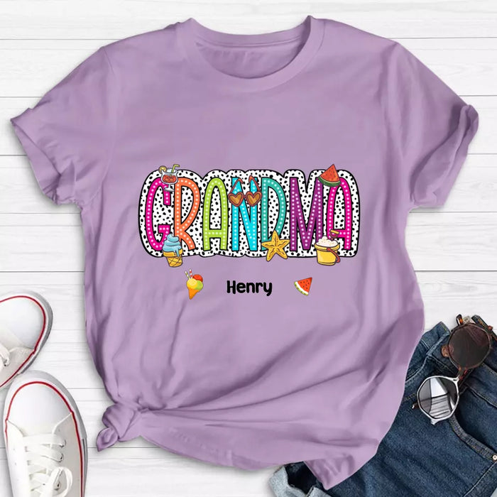 Personalized Grandma Summer Dalmatian Dots T-shirt - Summer  Gift Idea From Kids to Gigi/Grandma - Custom Names with up to 9 Kids