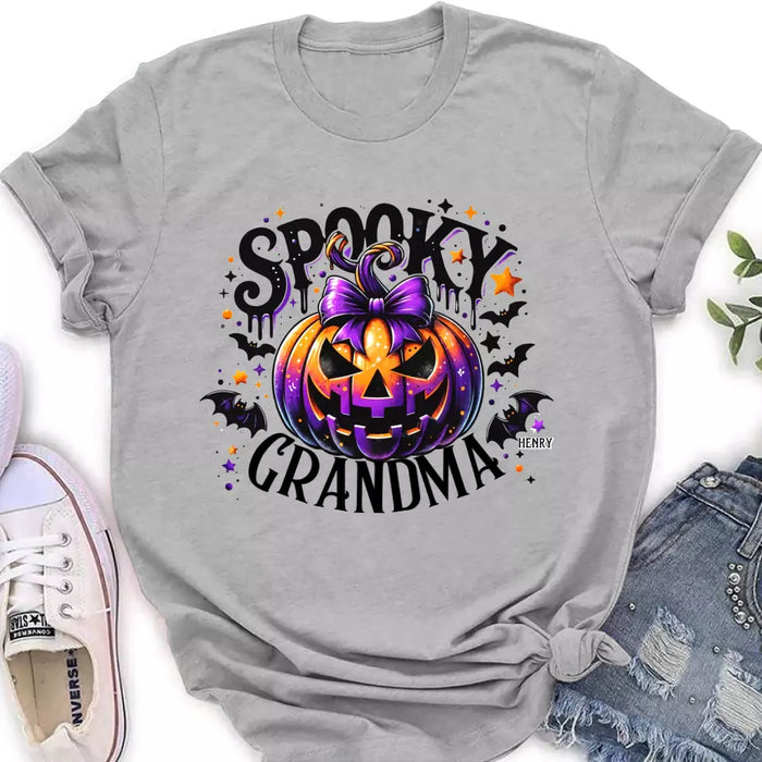 Personalized Grandma Spooky Pumpkin T-shirt/Long Sleeve/Sweatshirt/Hoodie - Halloween Gift Idea For Grandma/Mother - Up to 10 Kids