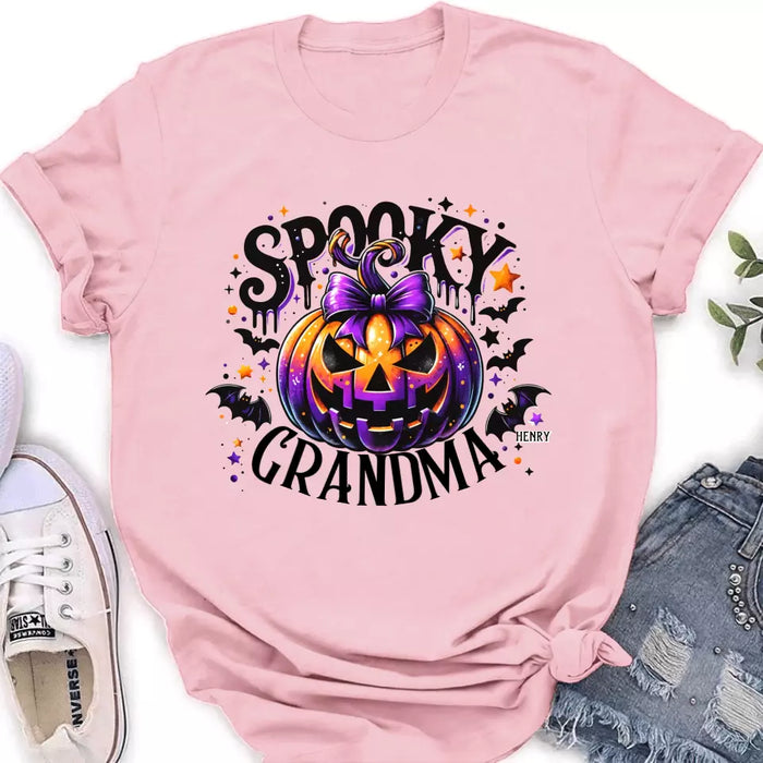 Personalized Grandma Spooky Pumpkin T-shirt/Long Sleeve/Sweatshirt/Hoodie - Halloween Gift Idea For Grandma/Mother - Up to 10 Kids