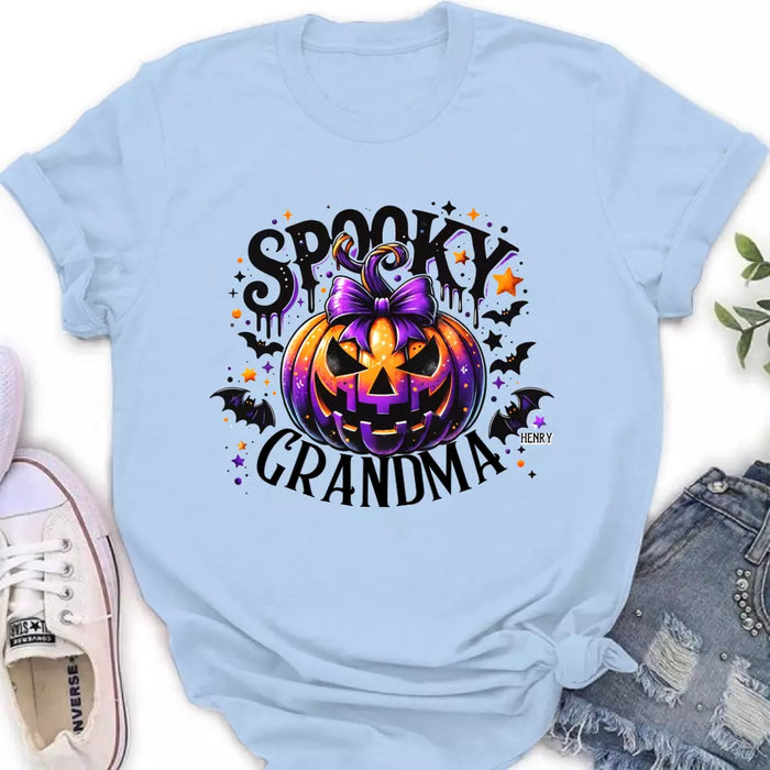 Personalized Grandma Spooky Pumpkin T-shirt/Long Sleeve/Sweatshirt/Hoodie - Halloween Gift Idea For Grandma/Mother - Up to 10 Kids
