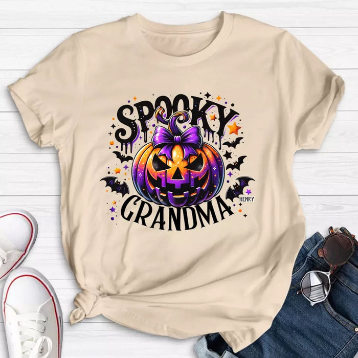 Personalized Grandma Spooky Pumpkin T-shirt/Long Sleeve/Sweatshirt/Hoodie - Halloween Gift Idea For Grandma/Mother - Up to 10 Kids