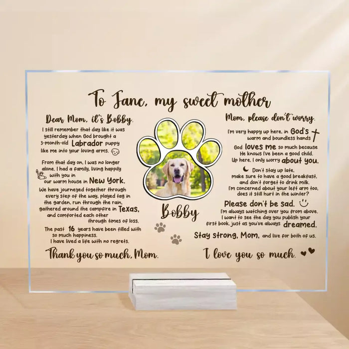 Personalized Memorial Pet Acrylic Plaque - Custom Photo And Dog's Story - Memorial Gift Idea For Dog Lover
