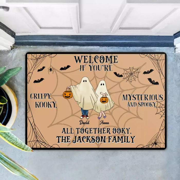 Personalized Family Doormat - Halloween Gift Idea For Couple/Family/Pet Lover - Couple/Parents With Up to 5 Kids And 3 Pets - Welcome If You're Creepy, Kooky
