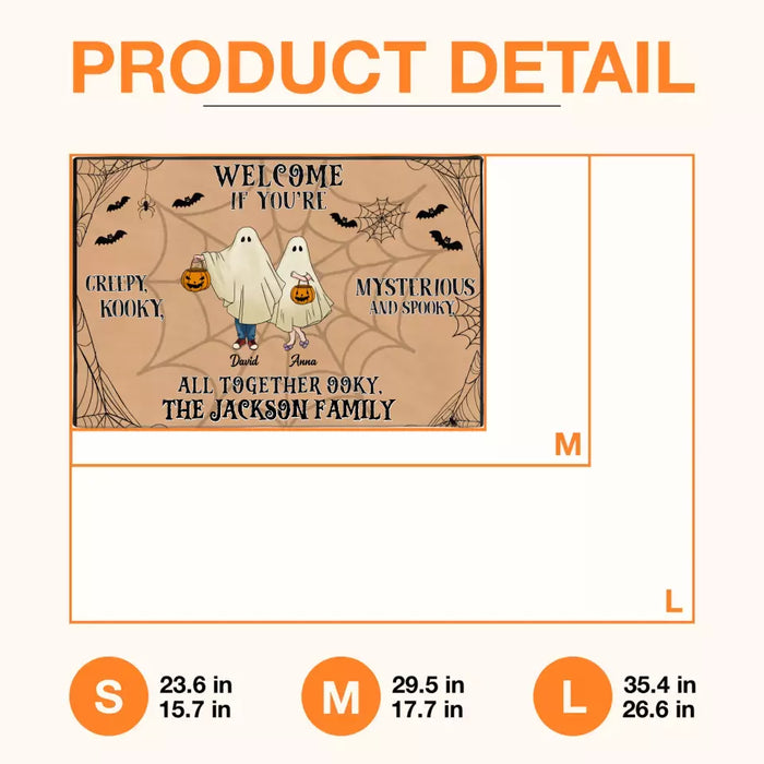 Personalized Family Doormat - Halloween Gift Idea For Couple/Family/Pet Lover - Couple/Parents With Up to 5 Kids And 3 Pets - Welcome If You're Creepy, Kooky