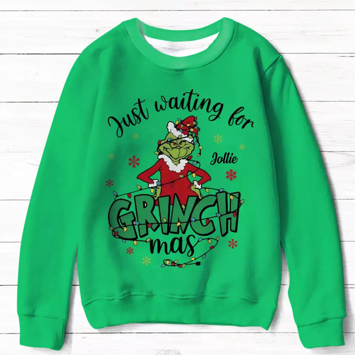 Personalized Christmas AOP Sweater - Gift Idea For Friend/Family Member - Just Waiting For Grinchmas