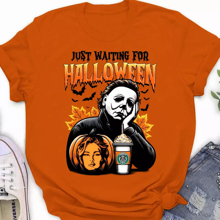 Personalized Pumpkin Photo T-shirt - Upload Photo - Halloween Gift Idea - Just Waiting For Halloween