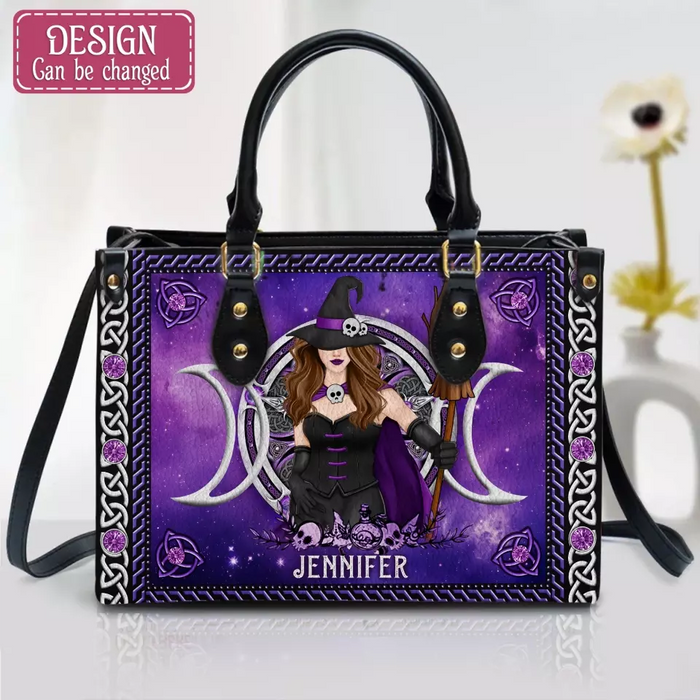 Personalized Triple Moon Witch PU Leather Handbag with Long Straps - Halloween/Witch/Friend Gift Idea