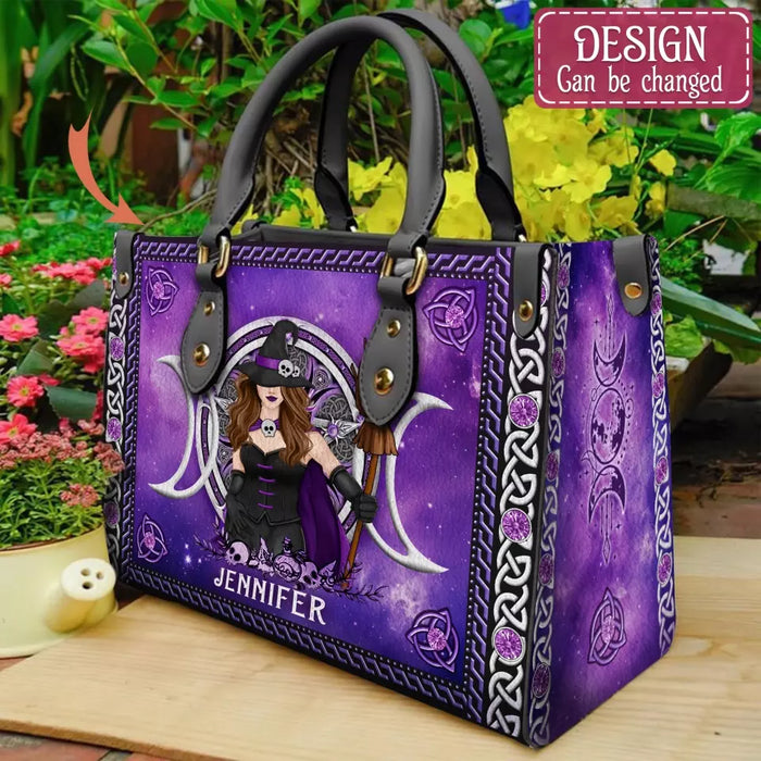 Personalized Triple Moon Witch PU Leather Handbag with Long Straps - Halloween/Witch/Friend Gift Idea