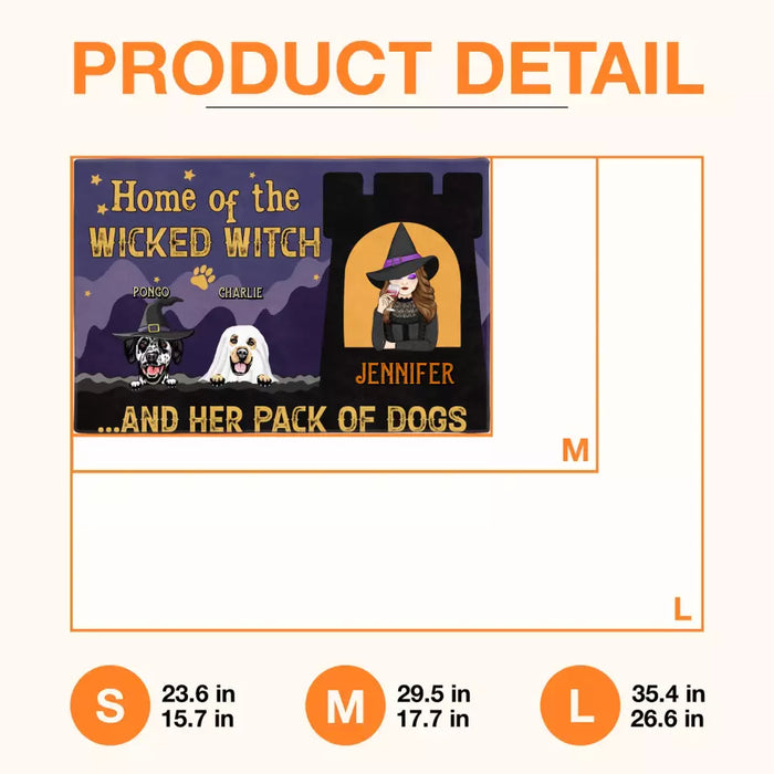 Personalized Witch Dog Doormat - Halloween Gift Idea For Family/Dog Lover - Up to 7 Dogs - Home Of The Wicked Witch And Her Pack Of Dogs