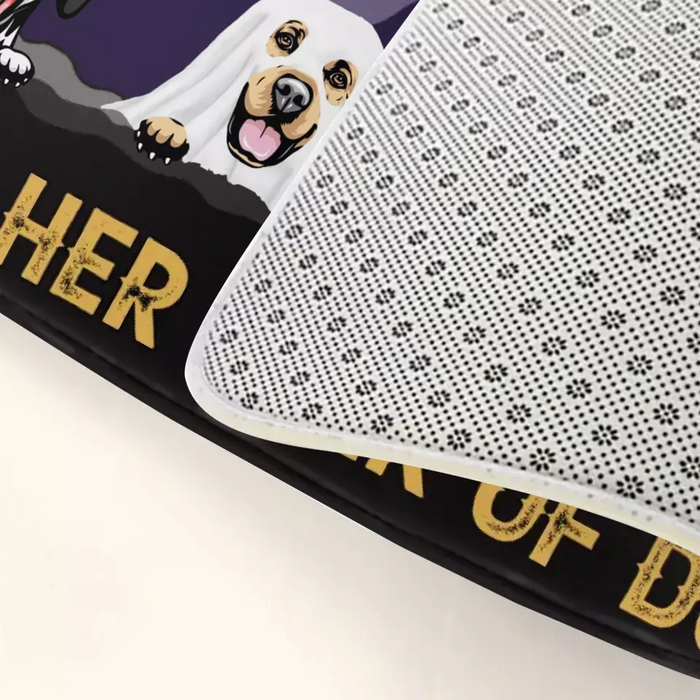 Personalized Witch Dog Doormat - Halloween Gift Idea For Family/Dog Lover - Up to 7 Dogs - Home Of The Wicked Witch And Her Pack Of Dogs