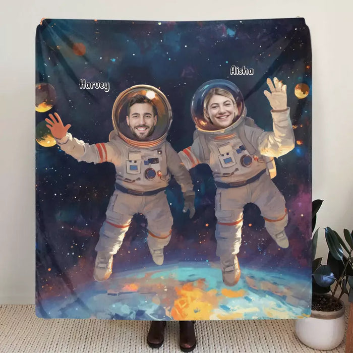 Personalized Astronus Fleece Throw Blanket & Quilt - Adult/Couple/Parents With Up to 5 Kid  - Upload Photo - Gift Idea For Family