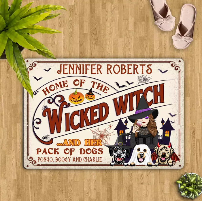 Personalized Witch Dog Doormat - Halloween Gift Idea For Witch/Dog Lovers With Up To 3 Dogs - Home Of The Wicked Witch And Her Pack Of Dogs
