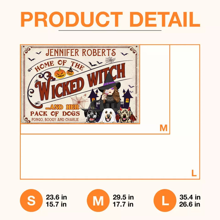 Personalized Witch Dog Doormat - Halloween Gift Idea For Witch/Dog Lovers With Up To 3 Dogs - Home Of The Wicked Witch And Her Pack Of Dogs