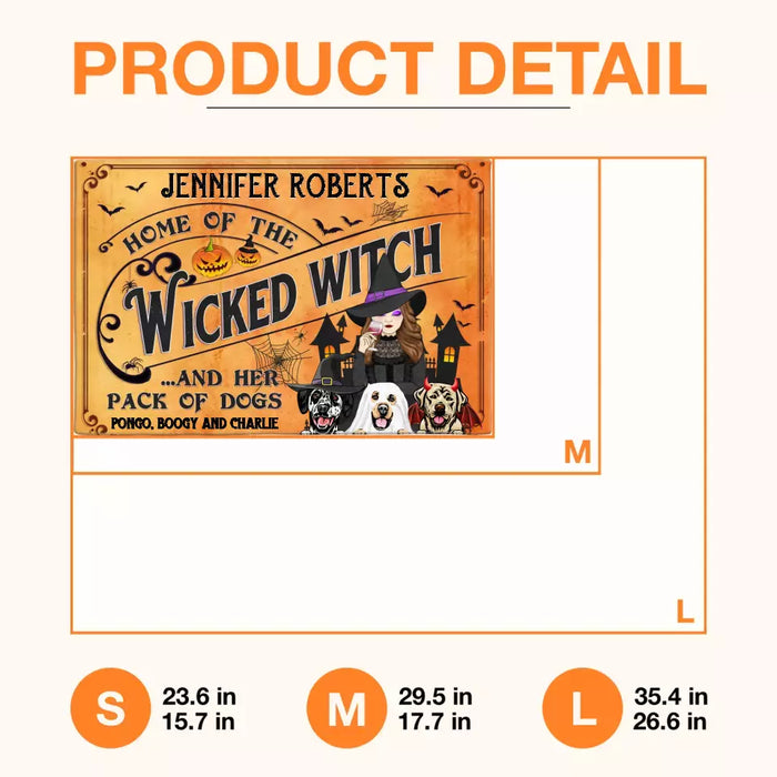 Personalized Wicked Witch Dog Doormat - Halloween Gift Idea For Witch/Dog Lovers With Up To 3 Dogs - Home Of The Wicked Witch And Her Pack Of Dogs