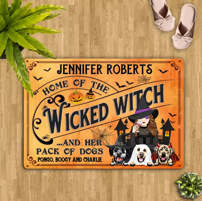 Personalized Wicked Witch Dog Doormat - Halloween Gift Idea For Witch/Dog Lovers With Up To 3 Dogs - Home Of The Wicked Witch And Her Pack Of Dogs