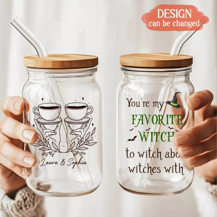 Personalized Best-tea Witch Friend Transparent Glass Tumbler With Straw - Gift Idea For Friends/Sisters/Besties - You're My Favorite Witch To Witch About Witches With