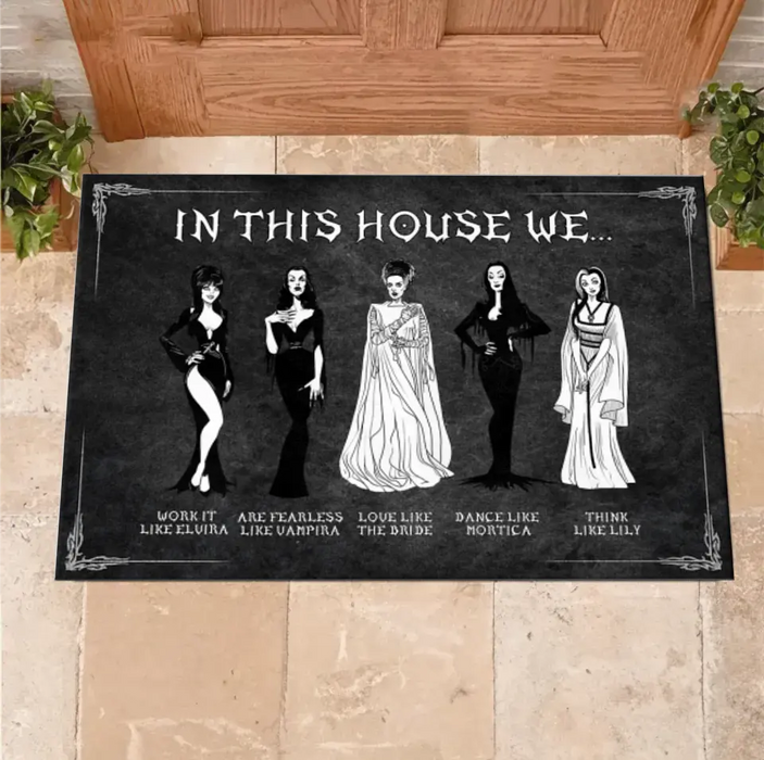 Custom Personalized Horizontal Doormat Gift Idea For Halloween - In This House We Love Like The Bride