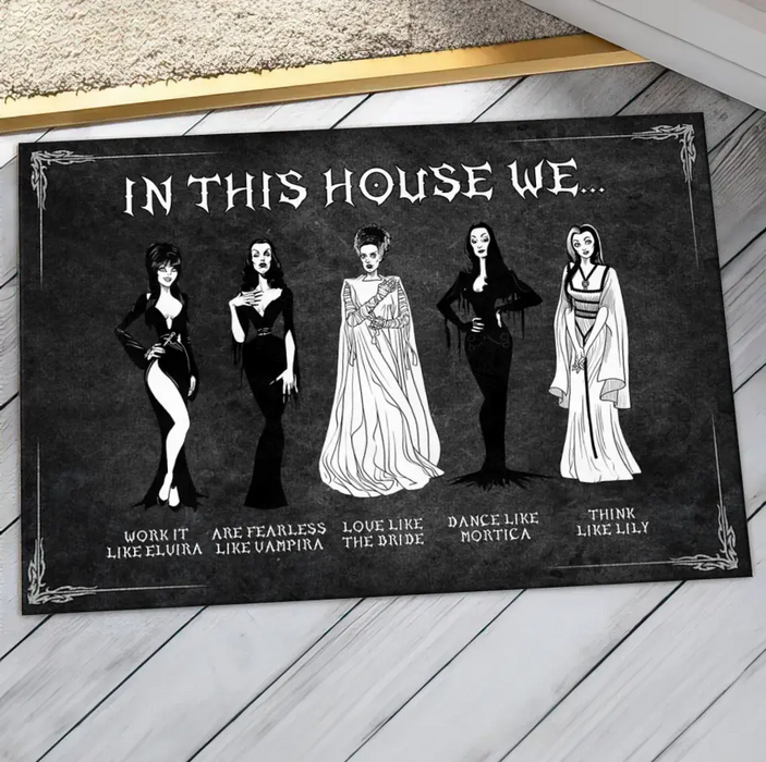 Custom Personalized Horizontal Doormat Gift Idea For Halloween - In This House We Love Like The Bride