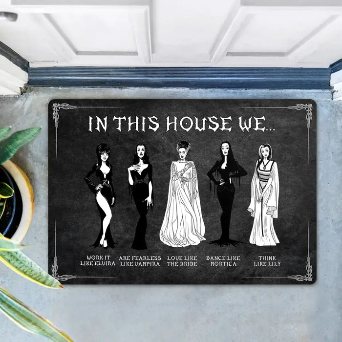 Custom Personalized Horizontal Doormat Gift Idea For Halloween - In This House We Love Like The Bride