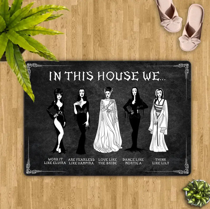 Custom Personalized Horizontal Doormat Gift Idea For Halloween - In This House We Love Like The Bride