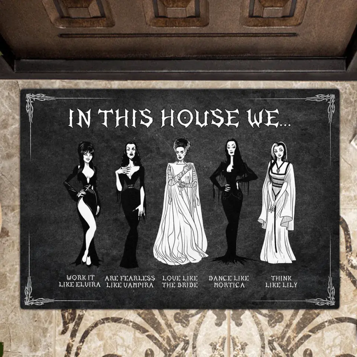 Custom Personalized Horizontal Doormat Gift Idea For Halloween - In This House We Love Like The Bride