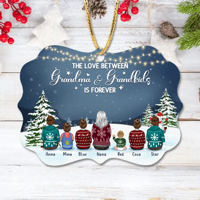 Personalized Grandma Kids Wooden Ornament - Christmas Gift Idea - Up to 6 Kids - The Love Between Grandma & Grandkids Is Forever