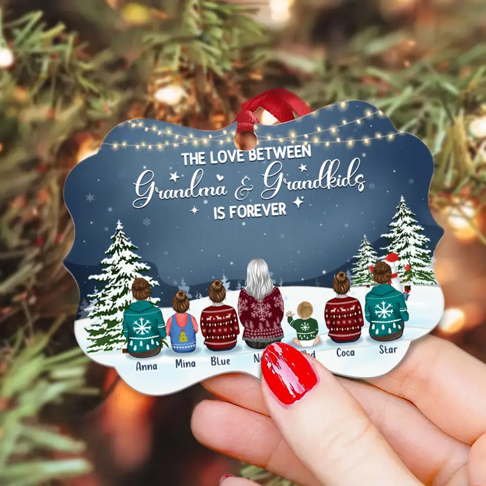 Personalized Grandma Kids Wooden Ornament - Christmas Gift Idea - Up to 6 Kids - The Love Between Grandma & Grandkids Is Forever