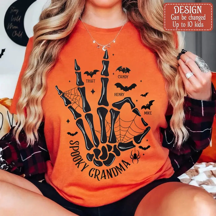 Personalized Spooky Skeleton T-shirt/Long Sleeve/Sweatshirt/Hoodie - Holliday Gift Idea For Grandma/Mother - Up to 10 Kids