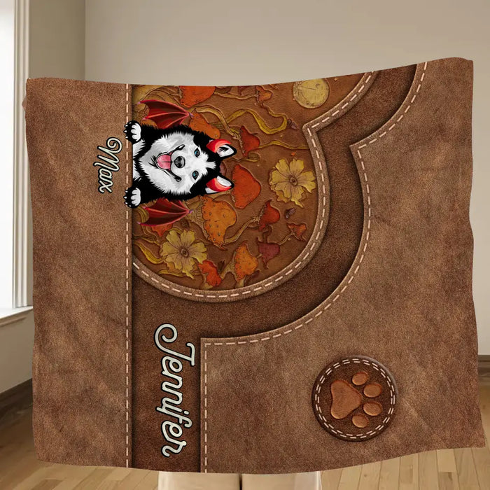 Personalized Dog Halloween Fleece Throw Blanket/Quilt - Gift Idea For Dog Lover - Up to 6 Dogs