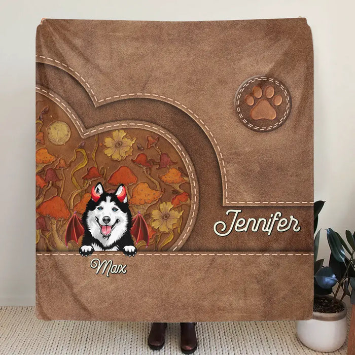 Personalized Dog Halloween Fleece Throw Blanket/Quilt - Gift Idea For Dog Lover - Up to 6 Dogs