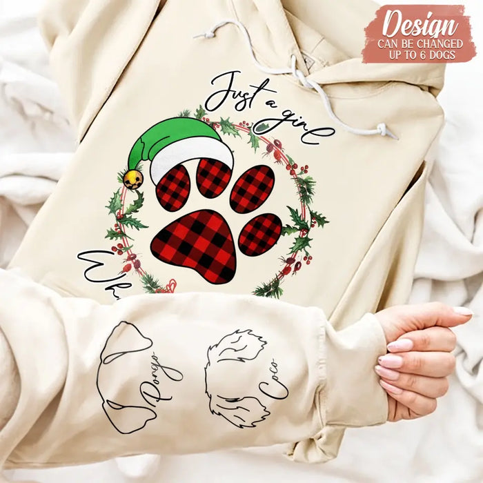 Personalized Dog Mom Unisex Fleece Hoodie - Christmas Gift Idea For Dog Lover - Up to 6 Dogs - Just A Girl Who Loves Dogs