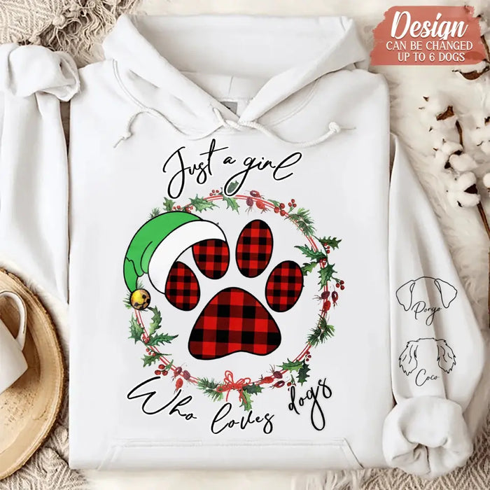 Personalized Dog Mom Unisex Fleece Hoodie - Christmas Gift Idea For Dog Lover - Up to 6 Dogs - Just A Girl Who Loves Dogs