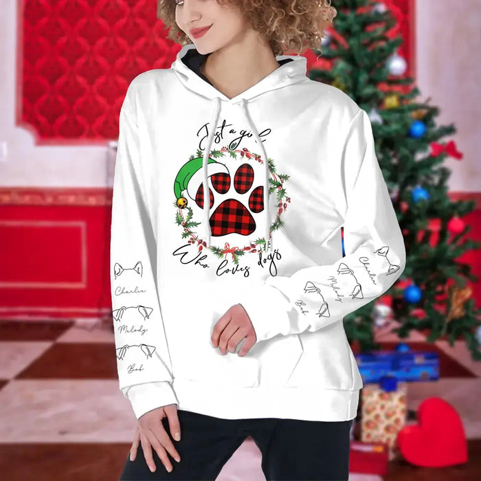 Personalized Dog Mom Unisex Fleece Hoodie - Christmas Gift Idea For Dog Lover - Up to 6 Dogs - Just A Girl Who Loves Dogs