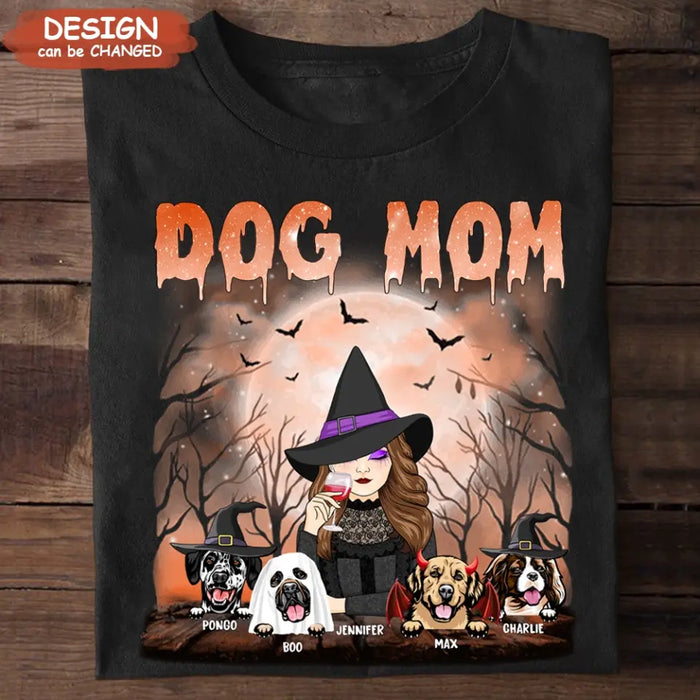 Personalized Dog Mom T-Shirt/Long Sleeve/Sweatshirt/Hoodie - Halloween Gift Idea For Witch/Dog Lover - Up to 6 Dogs