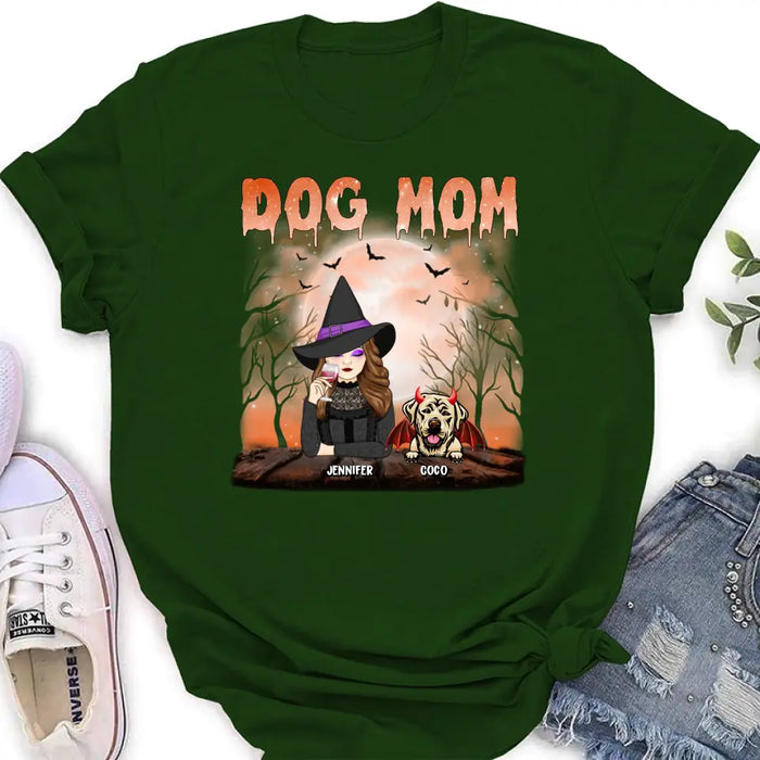 Personalized Dog Mom T-Shirt/Long Sleeve/Sweatshirt/Hoodie - Halloween Gift Idea For Witch/Dog Lover - Up to 6 Dogs