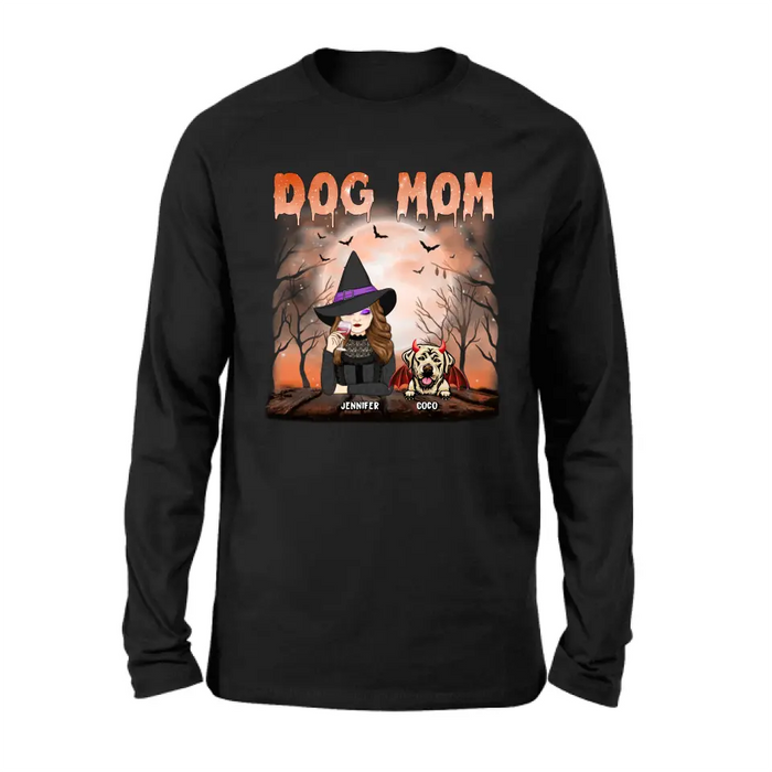 Personalized Dog Mom T-Shirt/Long Sleeve/Sweatshirt/Hoodie - Halloween Gift Idea For Witch/Dog Lover - Up to 6 Dogs