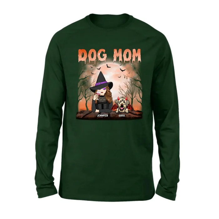Personalized Dog Mom T-Shirt/Long Sleeve/Sweatshirt/Hoodie - Halloween Gift Idea For Witch/Dog Lover - Up to 6 Dogs