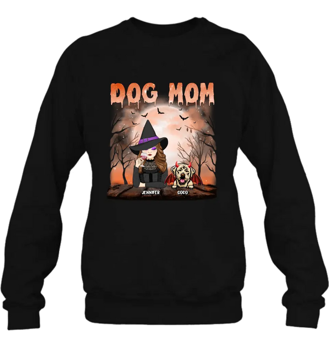 Personalized Dog Mom T-Shirt/Long Sleeve/Sweatshirt/Hoodie - Halloween Gift Idea For Witch/Dog Lover - Up to 6 Dogs